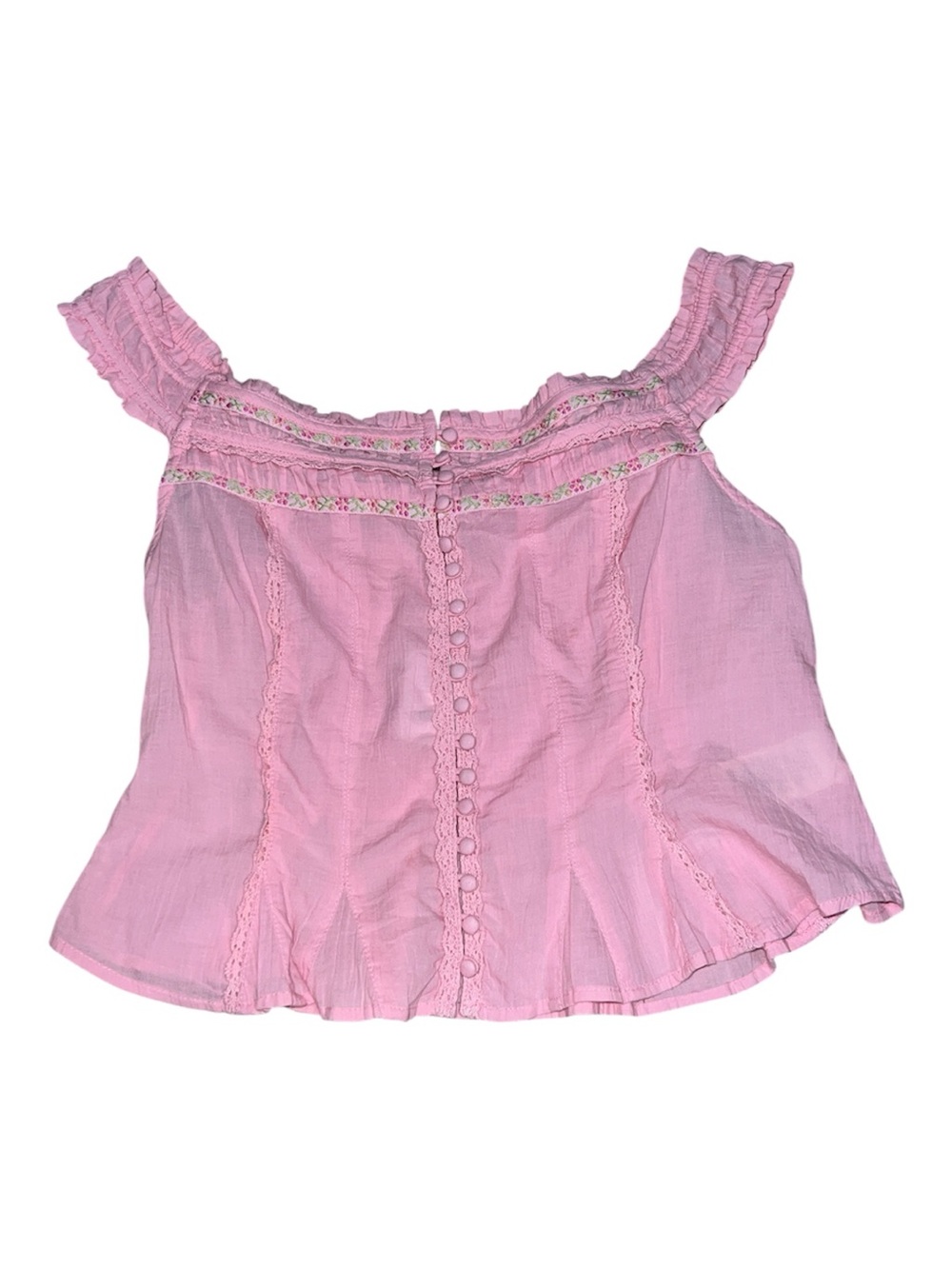 NWT Free People Sweet as Pie Off-Shoulder Pink Button-Front Women's Top M - Picture 5 of 6